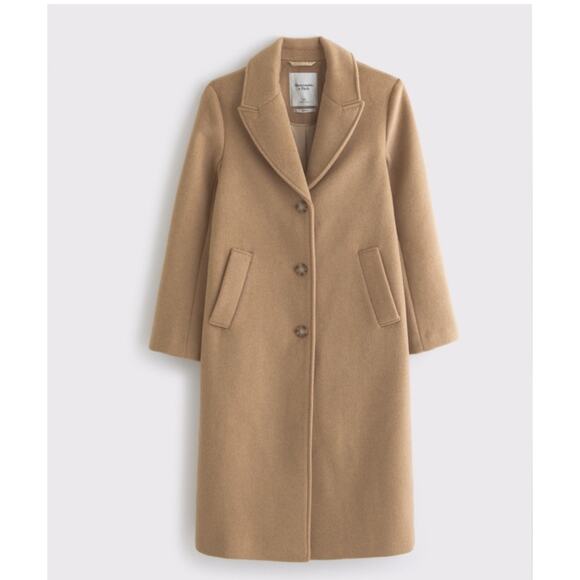 Abercrombie & Fitch Wool Blend Dad Coat Camel Tan Long Size XS Extra Small - Picture 4 of 12